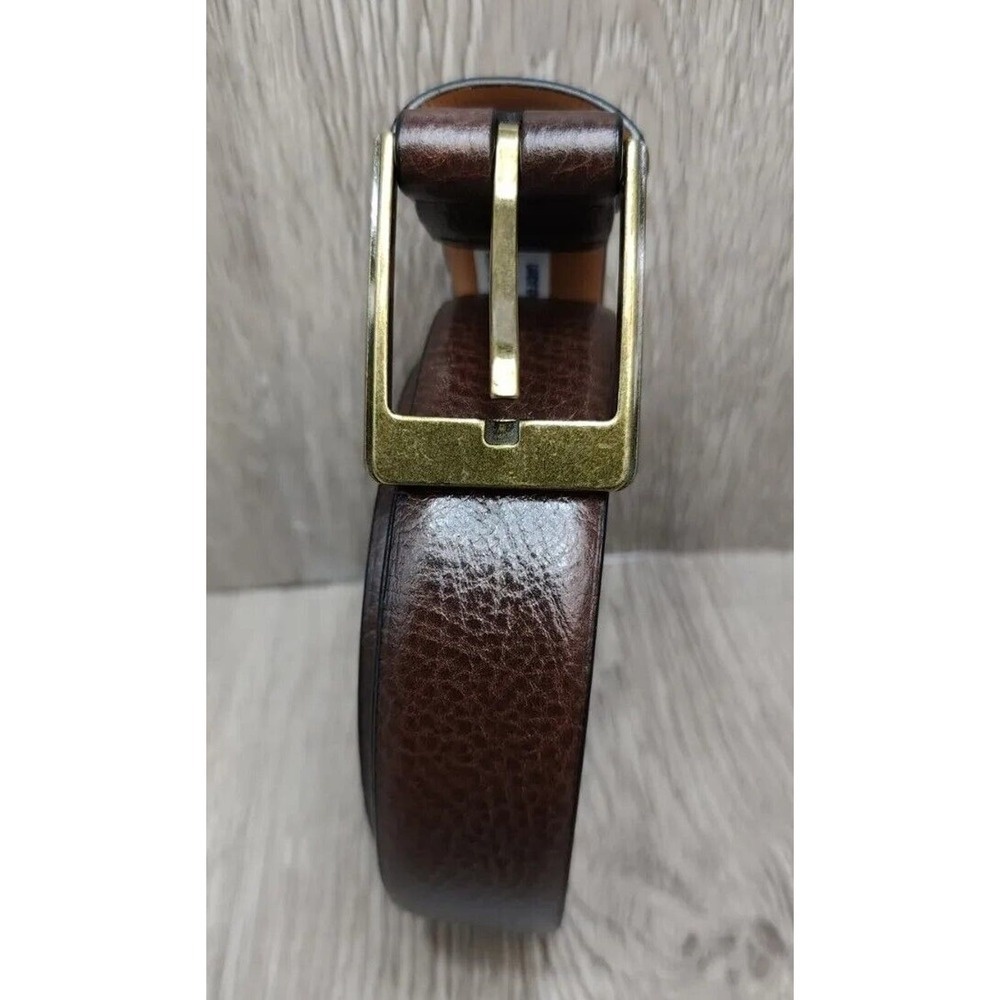 Lands End Feather Edge Dress Belt Brown Leather‎ Brass Tone Buckle 44 New